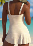 New Retails $63+ Bowknot Jacquard Beige One Piece Swimdress Sz L