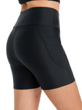 New Women's High-Waist Stretchy Swim Shorts with Side Pockets - Black, Quick-Dry, High-Elasticity Nylon Blend for Beach & Pool Activities Black, Sz XL