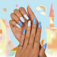 New AwsmColor Mid Length Press on Nails Blue and light blue, Acrylic with Nail Glue Manicure Kit Nail Art for Women and Girls