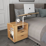 NEW Assembled Multi-purpose Smart Modern Nightstand End Table with LED & Adjustable Height, 2-Drawer Rolling with swivel top, Charging Station, Wood
