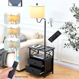 New Assembled Tamarion 59'' Black Wood End Table Dimmable Floor Lamp Set with USB Retail $304+ (INCLUDES 1 TABLE WITH LAMP)