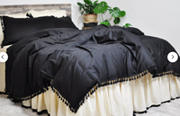 New Rose Home Decor Handmade with Love Tassel Bedding, Boho Duvet Cover Set, Bohemian, Black, Sz Full/Queen Retails $170+