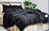 New Rose Home Decor Handmade with Love Tassel Bedding, Boho Duvet Cover Set, Bohemian, Black, Sz Full/Queen Retails $170+