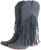 New Women Tassel Leather Pointed Toe Low Heel Cowboy Boots Black Sz 10