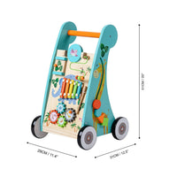 New Retails $119+ Teamson Kids Preschool Play Lab Wooden Baby Walker and Activity Station, Natural/Blue, box is slightly distressed