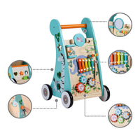 New Retails $119+ Teamson Kids Preschool Play Lab Wooden Baby Walker and Activity Station, Natural/Blue, box is slightly distressed