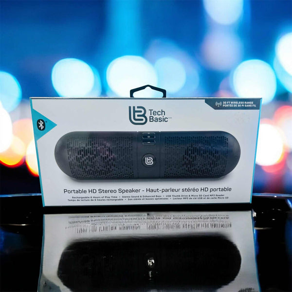 New Tech Basic Portable HD Stereo Wireless Speaker, Rechargeable with stereo sound and enhanced bass! 30 Ft wireless range!