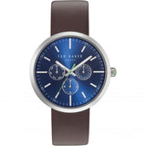 New Mens Designer Ted Baker Jack Watch with brown leather band, blue face! No box, has new battery & has been serviced at Bob's Watch Repair to ensure everything works perfectly! Retails $248+