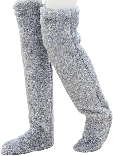 NEW Teddy Legs Cozy Leg Warmers Sherpa Slipper Socks, Light Grey, One Size