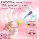 New Teeteck Electric Toothbrush for Kids - Sonic Toothbrush for Babies Aged 1-6 with Rainbow LED Light, Includes 2 Brush Heads, Magnetic USB Charging Cable, IPX7 Waterproof, PINK