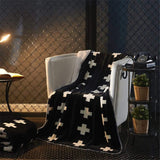 New Tenghe Cross Swiss Pattern Geometric Soft Cozy Sherpa Flannel Blanket Throw for Bed Sofa Couch Chair (39"X 59",Black)