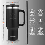 New in box! Thermosis 40 oz Tumbler with Handle and Straw | Coffee Tumbler with Lid and Straw | Water Bottle that Fits in Cup Holder Insulated Tumbler - BLACK
