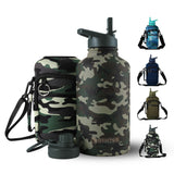 NEW Thermosis 64 Oz Stainless Steel Insulated Water Bottle with Straw & Holder Strap - Includes 2 Lids - Leak Proof - Camo
