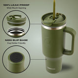 New in box! Thermosis 40 oz Tumbler with Handle and Straw | Coffee Tumbler with Lid and Straw | Water Bottle that Fits in Cup Holder Insulated Tumbler - GREEN