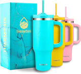 New in box! Thermosis 40 oz Tumbler with Handle and Straw | Coffee Tumbler with Lid and Straw | Water Bottle that Fits in Cup Holder Insulated Tumbler - Teal