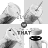 New in box! Thermosis 40 oz Tumbler with Handle and Straw | Coffee Tumbler with Lid and Straw | Water Bottle that Fits in Cup Holder Insulated Tumbler - White Marble