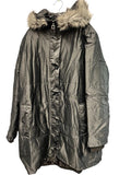 New Women's 3/4 Length Puffer Jacket with Faux Fur trim Hood, Black, Sz XXL
