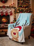 New Premium Holiday Sherpa Throw Blanket Reindeer! 50x60 inches Reverses to ultra soft & cozy sherpa