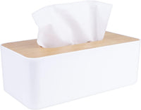 New Tissue Box Cover,Tissue Holders,Tissue Box Holder for Bathrooms,Bamboo Cover Plate,Home and Office,9.7 * 5 * 3.6in (White)