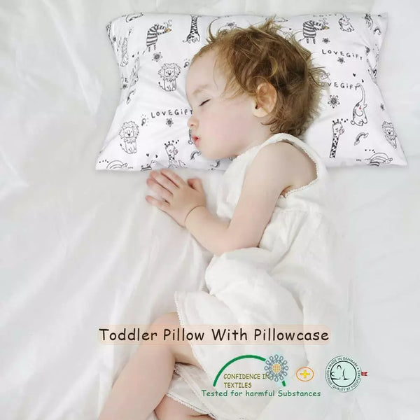 New Toddler Pillow with Pillowcase，13X18 Soft Cotton Kids Pillows (White)