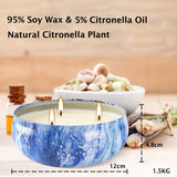 New Retails $84+ Topsics Large Citronella Candles for Indoor/Outdoor, 3 Pack, 14 oz, 3 Wick Soy Wax Candles, 80 Hours Burn Time Each! Re-use tins for plants or storage