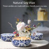 New Retails $84+ Topsics Large Citronella Candles for Indoor/Outdoor, 3 Pack, 14 oz, 3 Wick Soy Wax Candles, 80 Hours Burn Time Each! Re-use tins for plants or storage! White/Blue Floral