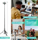 New Torjim 60” Phone Tripod & Selfie Stick, All in One Extendable Cell Phone Tripod with Remote Shutter for Live Streaming/Video Recording/Photo, Upgraded iPhone Tripod Stand Compatible with iOS/Android