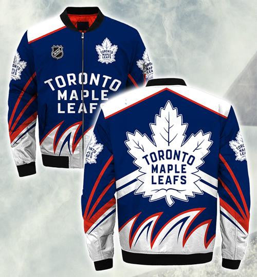 New NHL Toronto Maple Leafs Blue White Red Bomber Jacket Sz XL
