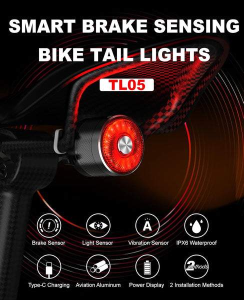 New TOWILD TL05 Bike Tail Light Smart Brake Sensing Bike Rear Lights,Type-C Cable Waterproof Bicycle Back Lights Led Rechargeable Auto On/Off Flash Strobe Safety Red Taillight for Road Cycling Commuting