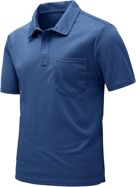 New TBMPOY Men's Golf Polo Shirts Short Sleeve Sports Active T-Shirts Lightweight Quick Dry with Pocket Blue Sz XXL
