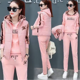 NEW Women's Casual Sweat Suit Fashion Plush Thickened Hooded Tops Waistcoat Pants 3 Three Piece Set, Sz S! Ours is darker dusty rose colour