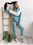 New Women Hoodie Set Running Set Jogging Suits Sweat Pants 2pcs Sportswear Teal Sz XL