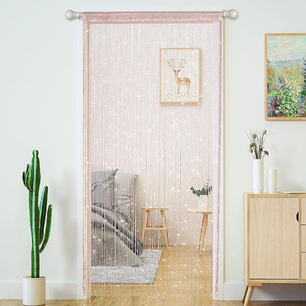 New Transcosy Door String Curtains Living Room Divider,Bedroom Doorway Hanging Hippie Sequin Decor Fringe Curtain Closet Wall Panels Decorations Tassel Screen Boho (Light Pink, 39''×79'' in) (YinPixL)