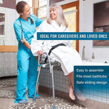 New in box! DMI Heavy-duty Sliding Transfer Bench Shower Chair With Cut-out Seat and Adjustable Legs, Gray Retails $180+