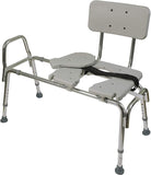 New in box! DMI Heavy-duty Sliding Transfer Bench Shower Chair With Cut-out Seat and Adjustable Legs, Gray Retails $180+