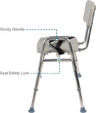 New in box! DMI Heavy-duty Sliding Transfer Bench Shower Chair With Cut-out Seat and Adjustable Legs, Gray Retails $180+