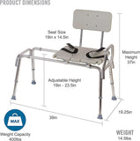 New in box! DMI Heavy-duty Sliding Transfer Bench Shower Chair With Cut-out Seat and Adjustable Legs, Gray Retails $180+