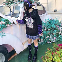 New Women Y2K Kawaii Hoodie Anime Harajuku Alternative Aesthetic Cute Japanese Witch Ghost Grunge Sweatshirt Long Sleeve Sz L