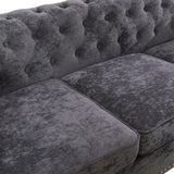 New Retails $1,100+ Rosdorf Park 78 Inch Wide Rolled Arm Velvet Modern Rectangle Sofa in Grey with silver nailhead trim & button tufting! Dark Grey