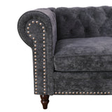 New Retails $1,100+ Rosdorf Park 78 Inch Wide Rolled Arm Velvet Modern Rectangle Sofa in Grey with silver nailhead trim & button tufting! Dark Grey