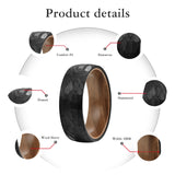 New Hammered Tungsten Koa Wood Ring, Black, Sz 9