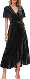 NEW Retails $93, Simplee Women's Floral V Neck Wrap Maxi Dress Summer Beach Flowy Long Dresses, Black, Sz L