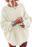 NEW Ugerlov Women Loose Plus Size Round Neck Pullover Solid Color Knit Sweater Pullover Ivory Size M/L