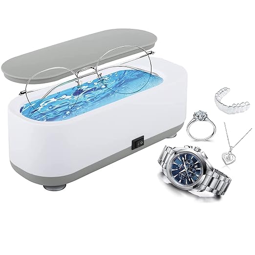 New Ultrasonic Cleaner,Ultrasonic Jewelry Cleaner,Portable Professional Ultrasonic Cleaner Machine for Glasses,Ring,Toys,Silver,Retainer, Eyeglass, Watches, Coins and More, Grey