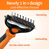 New Undercoat rake for Dogs，Dog Deshedding Brush for Large Dogs，2 in 1 Dematting Comb & deShedding Tool for Long Hair Cats，Pet Hair Grooming Brush, Clear mats and tangles, Reduces Shedding by 95%