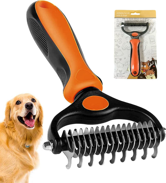 New Undercoat rake for Dogs，Dog Deshedding Brush for Large Dogs，2 in 1 Dematting Comb & deShedding Tool for Long Hair Cats，Pet Hair Grooming Brush, Clear mats and tangles, Reduces Shedding by 95%