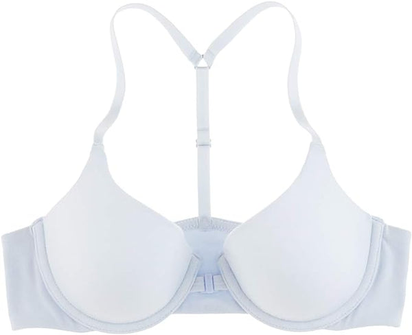 New Undies Womens Front Closure T Shirt Bra for All Day Comfort with Plush Underwire & Adjustable T Back Strap in Blue Kiss, Sz 38DD also fits 40D!