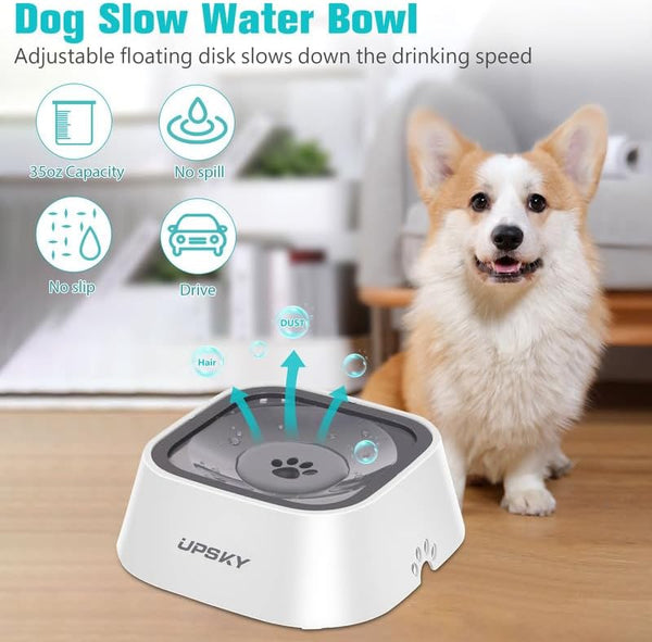 New UPSKY Dog Bowl Dog Water Bowl No-Spill Pet Water Bowl Slow Water Feeder Dog Bowl No-Slip Pet Water Dispenser 35oz Feeder Bowl for Dogs and Cats