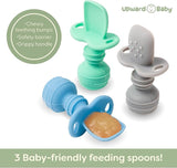 New Upward Baby Spoons 3 Pack - Baby Spoons Self Feeding 6 Months - Chewable Toddler Utensils with Anti Choke Barrier - Silicone Baby Spoons - Baby Utensils & Baby Feeding Supplies Infant First Stage