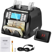 NEW VEVOR Money Counter Machine, Bill Counter with UV, MG, IR and DD Counterfeit Detection, USD & EUR Cash Counting Machine with Add and Batch Modes, Large LCD & External Display Retails $236+